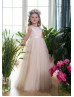 Ivory Satin Glitter Tulle V Back Flower Girl Dress